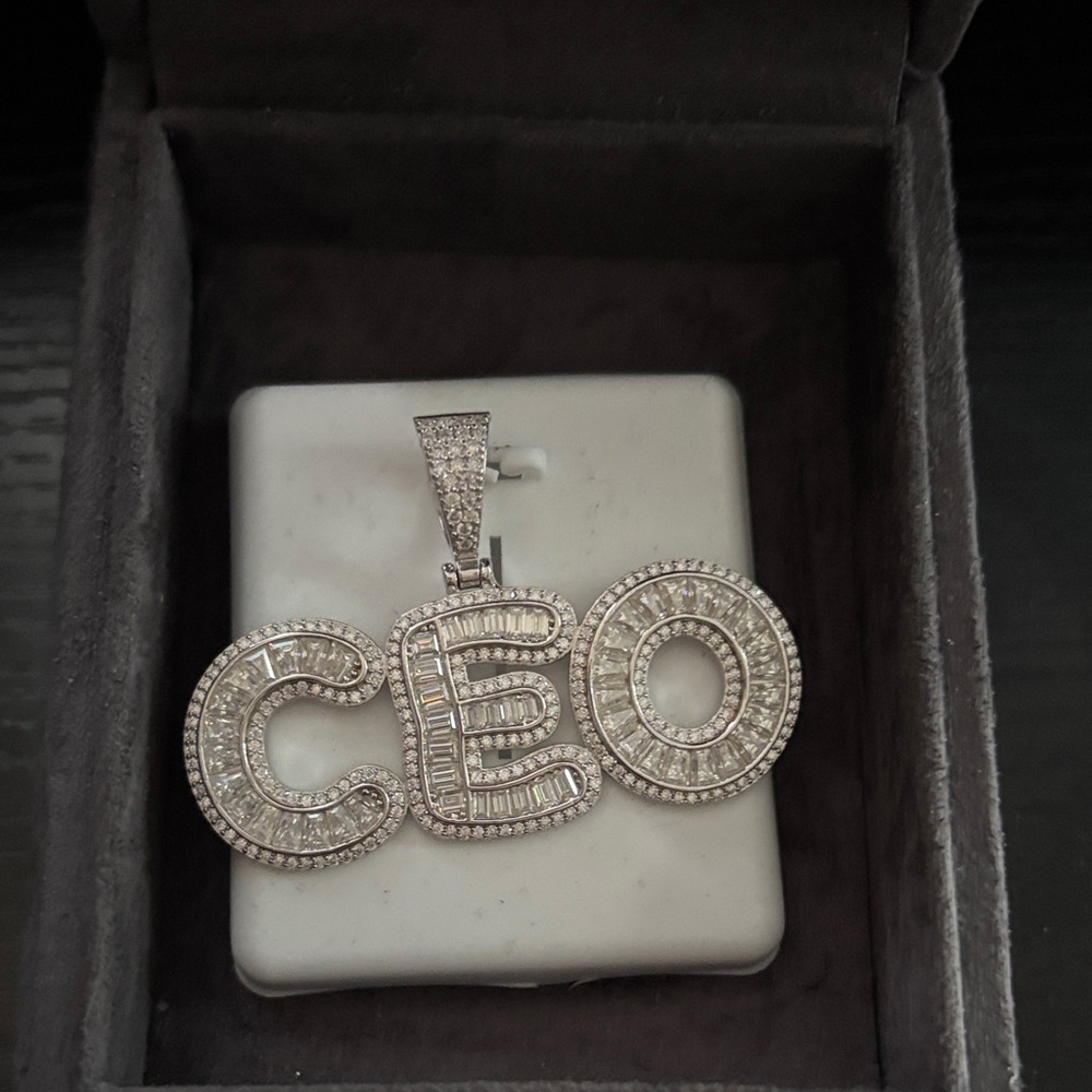 925 sterling Silver CEO Pendant with genuine moissanite baguettes